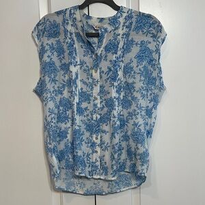 Nanette Lepore Blue and White Floral Blouse